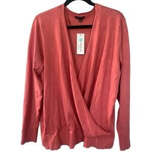Lety & Me Faux Wrap Long Sleeve Sweater – Coral Plus Size 1X